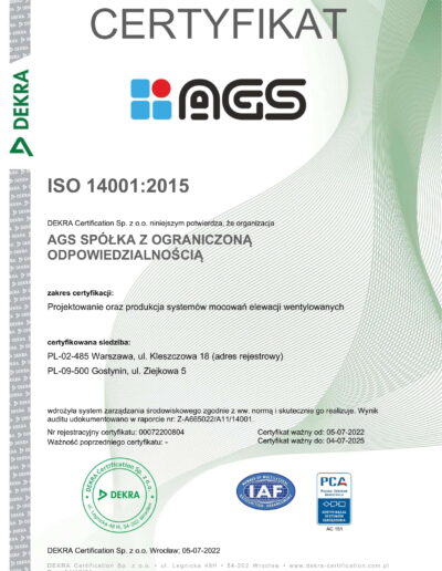 Certyfikat elektroniczny ISO 14001 PL-1