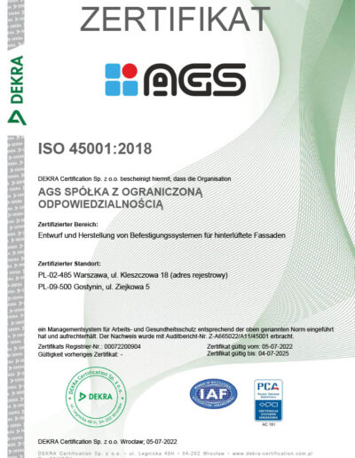 Certyfikat elektroniczny ISO 45001 DE1024_1