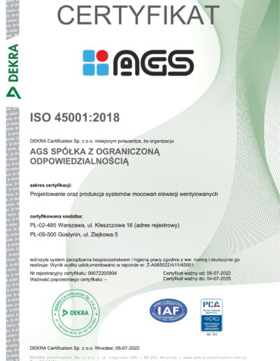 Certyfikat elektroniczny ISO 45001 PL-1