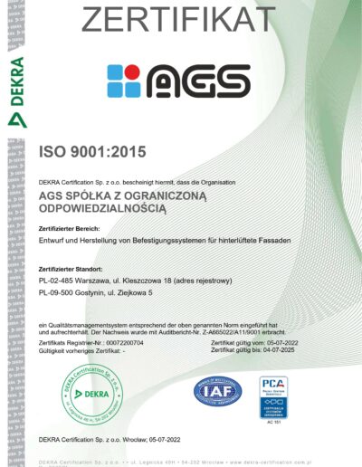 Certyfikat elektroniczny ISO 9001 DE