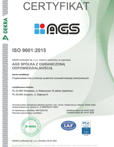 Certyfikat elektroniczny ISO 9001 PL-1