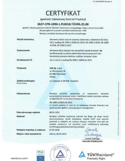 Certyfikat EN 1090 AGS Sp. z o.o. PL